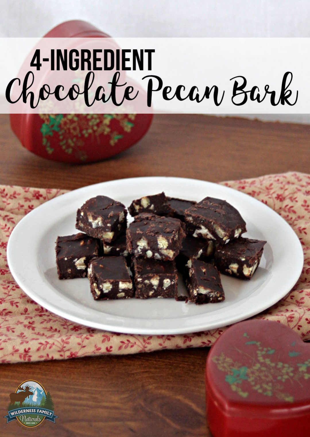 4-ingredient chocolate pecan bark, a grain-free treat made with wholesome ingredients, from WildernessFamilyNaturals.