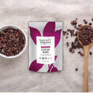 Cacao Nibs package and spoon with beans