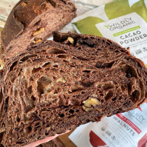 Chocolate walnut bread made with non-fermented cacao powder